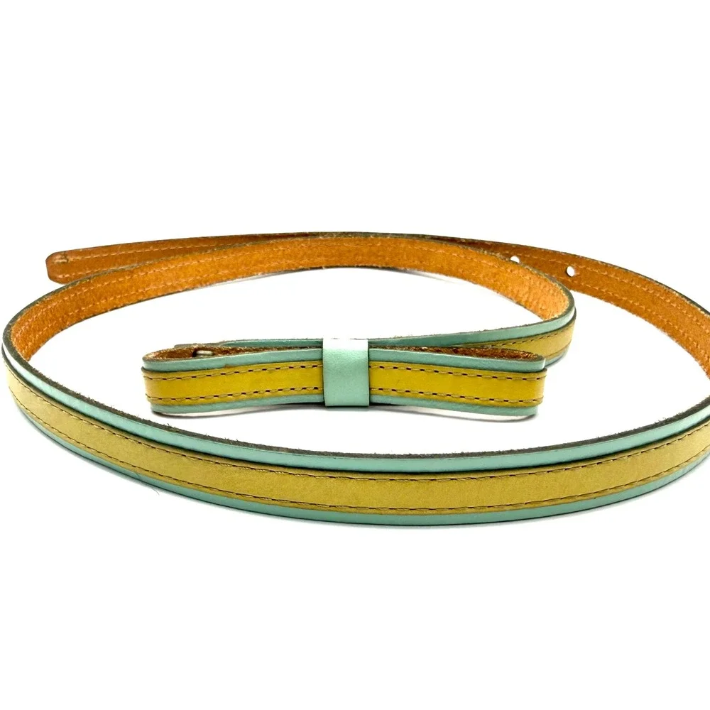 Vintage Skinny Leather Bow Belt Mint Green Yellow Twee Pastel Slim Waist Belt